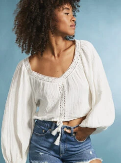 Roxy What A Vibe - Crop Top Mit Langen Ärmeln Für Frauen -Modereich Geschaft arjwt03315 roxym wbk0 frt1