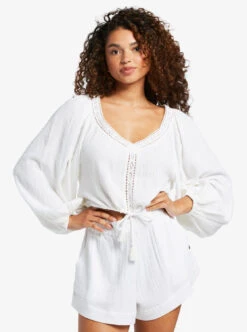 Roxy What A Vibe - Crop Top Mit Langen Ärmeln Für Frauen -Modereich Geschaft arjwt03315 roxyw wbk0 frt1