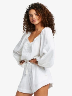 Roxy What A Vibe - Crop Top Mit Langen Ärmeln Für Frauen -Modereich Geschaft arjwt03315 roxyw wbk0 frt2