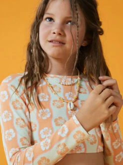 Roxy Wavy Flower - Verkürztes Langärmeliges Rashguard-Set Für Mädchen 7-16 -Modereich Geschaft ergwr03353 roxym gbg4 bck2