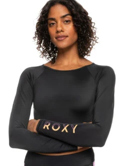 Roxy Fitness - Langärmliger, Kürzerer Rashguard Für Frauen -Modereich Geschaft erjwr03652 roxyw kvj0 frt3