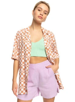 Roxy Aloha Sunset Check - Kurzärmliges Hemd Für Frauen -Modereich Geschaft erjwt03578 roxyw wbk8 frt1