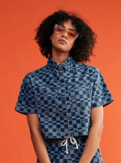 Roxy Blue Wave Club Printed - Kurzarm-Jeanshemd Für Frauen